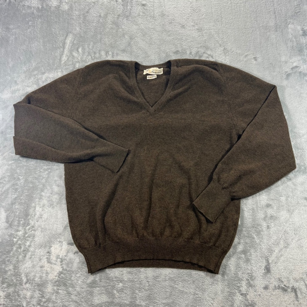 BRAEMER Phelps-Terkel V-Neck Sweater Mens XL Brown Lambswool Vintage Scotland‎